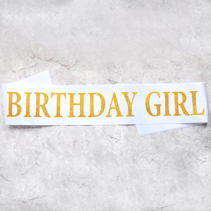 birthday girl sash party decoration white gold