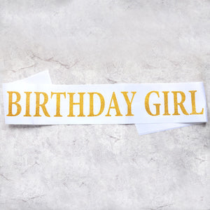 birthday girl sash party decoration white gold