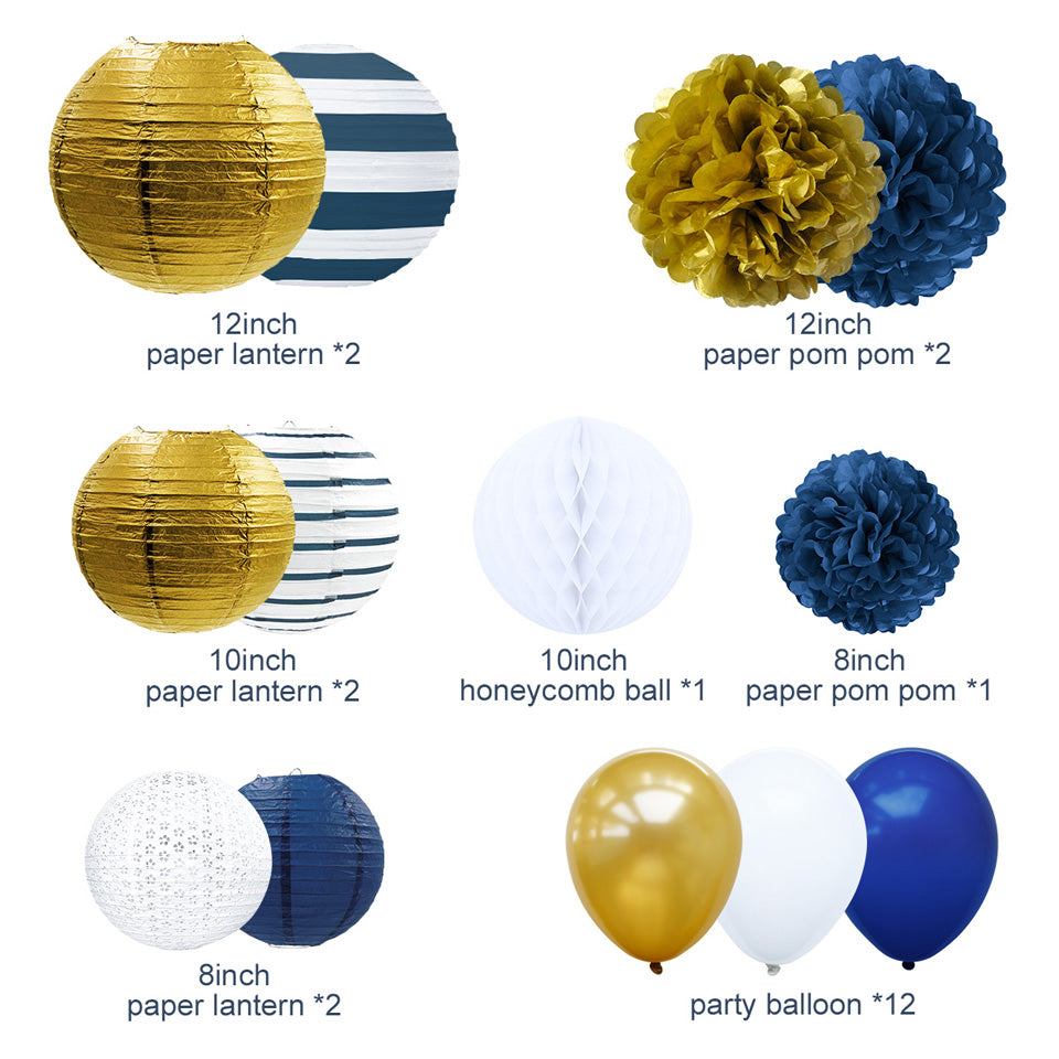 navy party decorations flower balloons