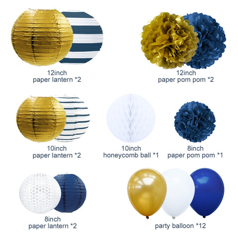 Image of navy party decorations flower balloons