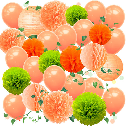 Orange Green Party Decoration Kit flower balloons