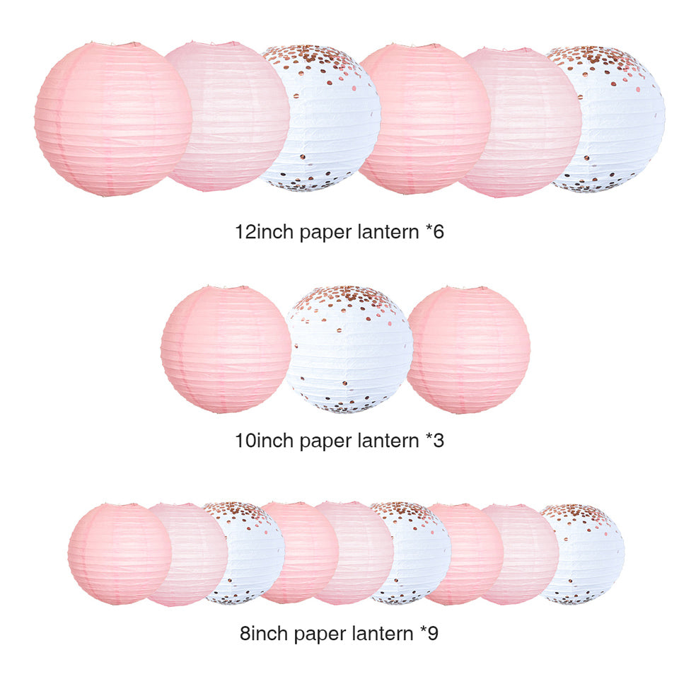 Pink Rose Gold Paper Lanterns Size