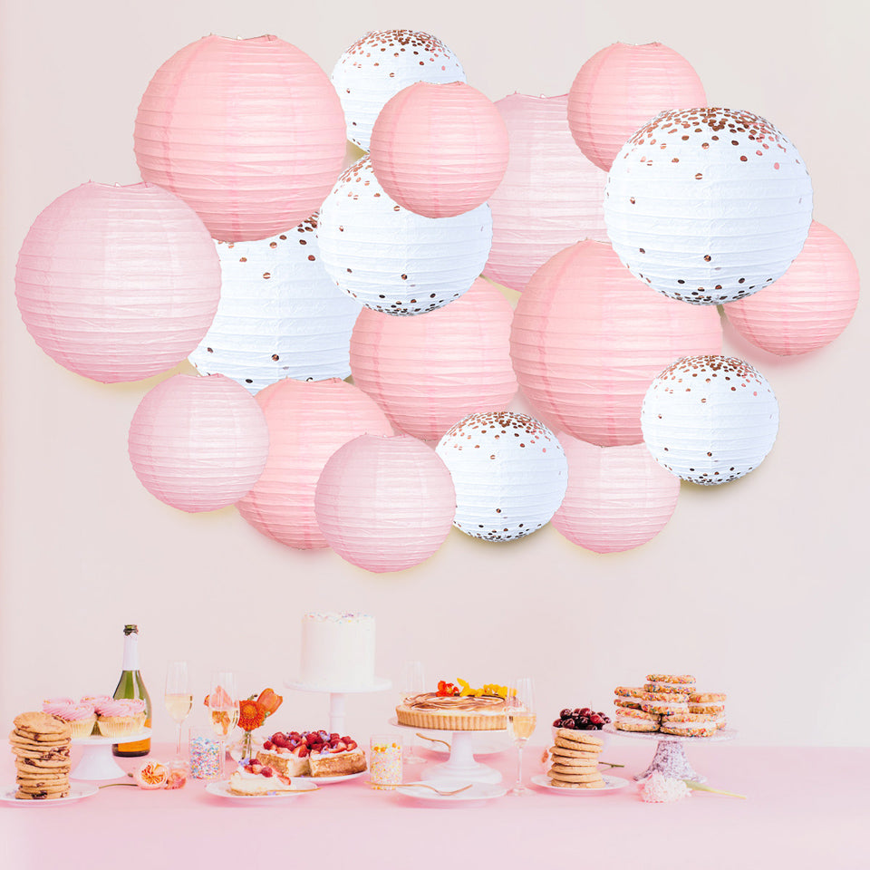 Pink Rose Gold Paper Lanterns Background