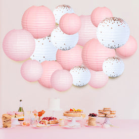 18 pcs/set Pink Rose Gold Paper Lanterns Kit