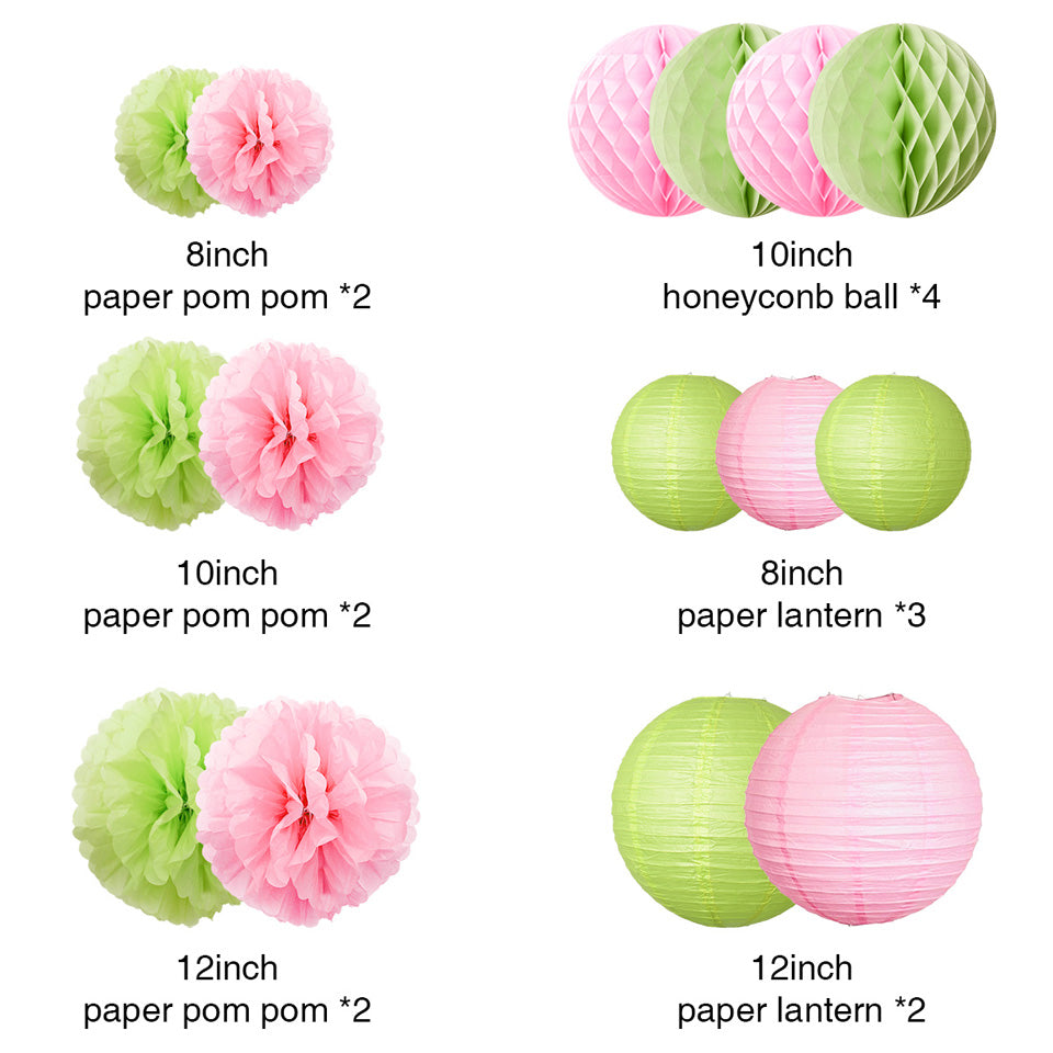 Pink Green Party Decoration Kit lanterns