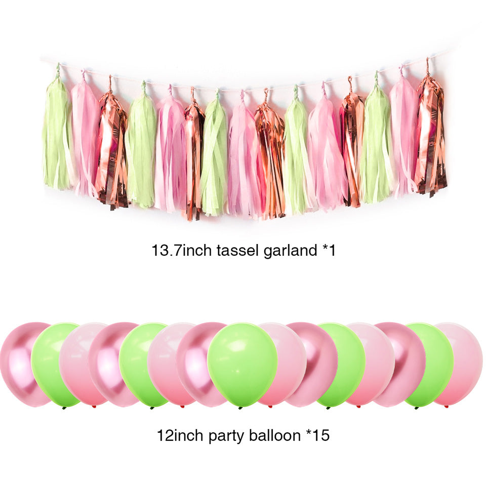 Pink Green Party Decoration Kit balloons tassel