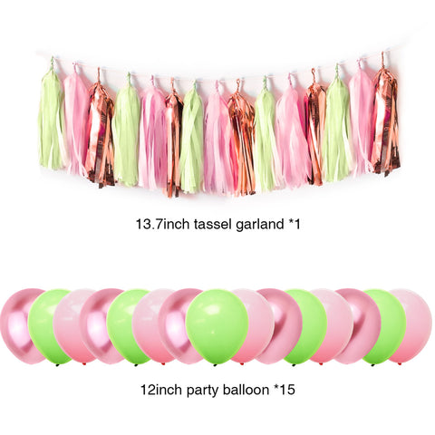 Image of Pink Green Party Decoration Kit balloons tassel