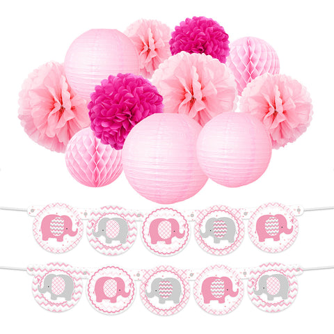 Image of Pink Elephant Girl  Baby Shower Kit