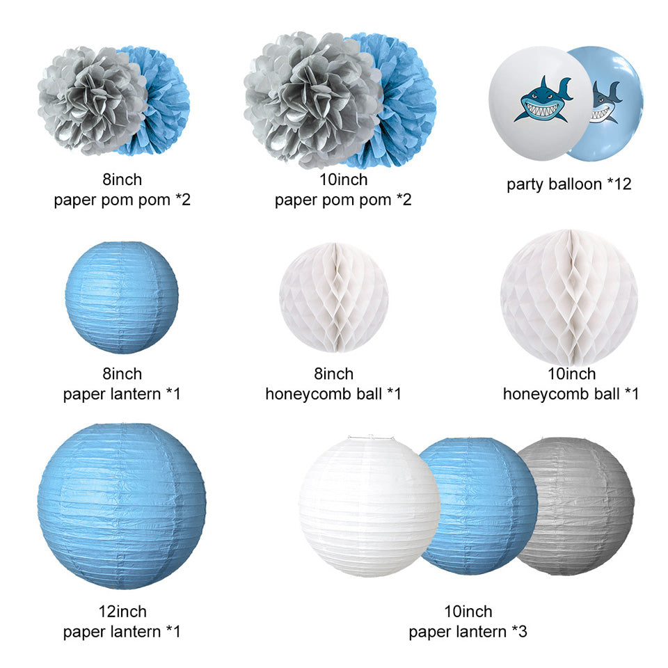 Shark Birthday Party Decoration lanterns flowers